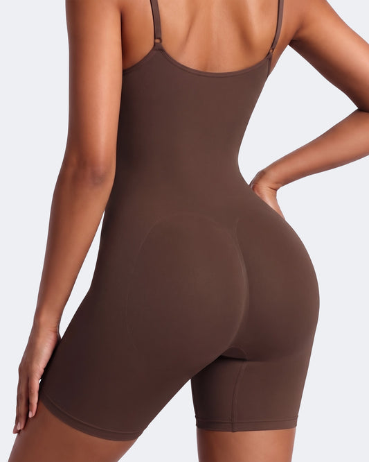Litchy Mid-Thigh Bodysuit in Espresso, achteraanzicht