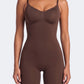 Litchy Mid-Thigh Bodysuit in Espresso, vooraanzicht met gesculpte taille