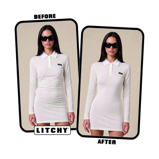 Litchy High-Waisted Thong before and after, buik weggewerkt en taille gesculpt