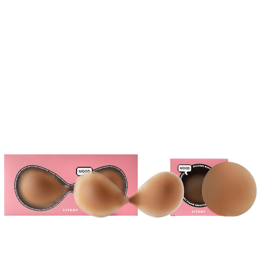 LITCHY Invisible Confidence Set Wood met siliconen tepelcovers (S) en plak bh