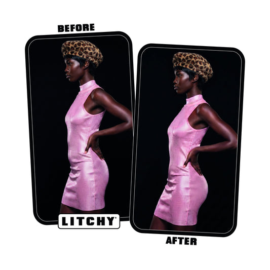 Litchy Mid-Rise Short before and after, billen gelift en buik gladgestreken