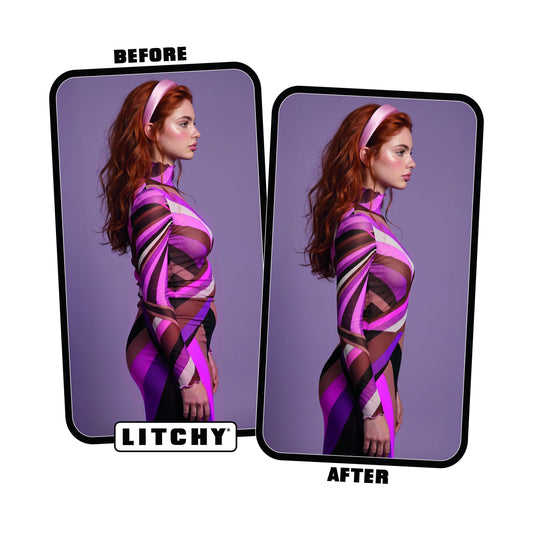 Litchy Mid-Thigh Bodysuit before and after, hele silhouet gesculpt