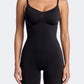 Litchy Mid-Thigh Bodysuit in het zwart, vooraanzicht met gesculpte taille