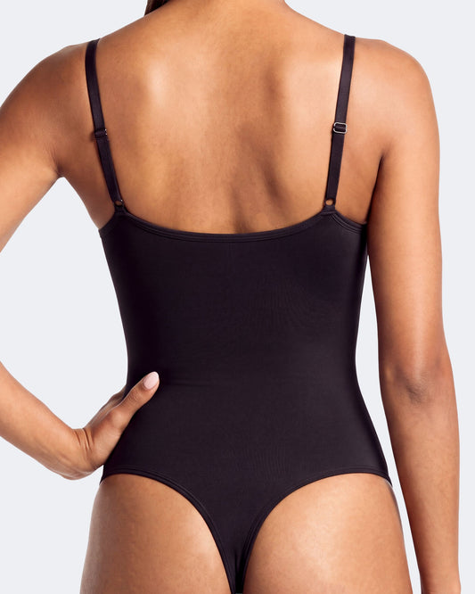 Litchy Thong Bodysuit in het zwart, achteraanzicht met thong-achterkant